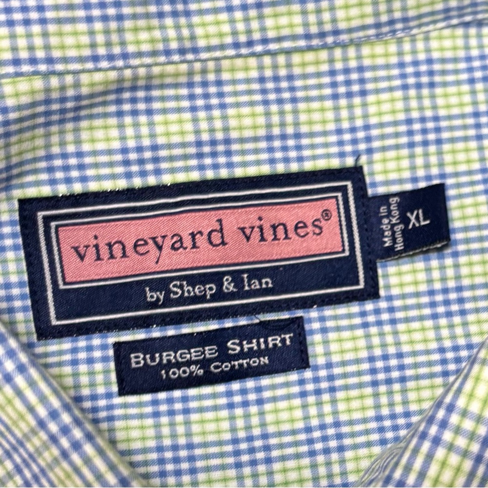 Vineyard Vines Men's Blue Green White Check Button-Up Shirt Size XL - Picture 2 of 4